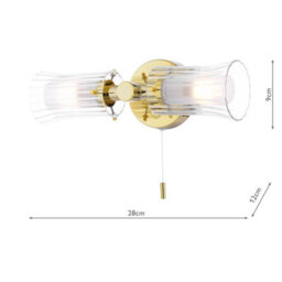 DAR Elba 2 Light Bathroom Wall Light Polished Gold And Glass Ip44 - thumbnail 4
