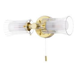 DAR Elba 2 Light Bathroom Wall Light Polished Gold And Glass Ip44 - thumbnail 2