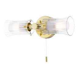 DAR Elba 2 Light Bathroom Wall Light Polished Gold And Glass Ip44 - thumbnail 1