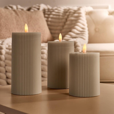 Ohs Set Of 3 Ribbed Flameless Led Candles Decorative Lights Party Home - image 1