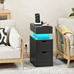 Bedside Table W/charging Station Led Nightstand Side Table - thumbnail 3