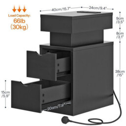 Bedside Table W/charging Station Led Nightstand Side Table - thumbnail 2