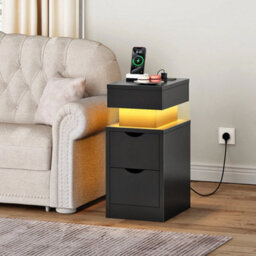 Bedside Table W/charging Station Led Nightstand Side Table - thumbnail 1