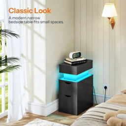 Bedside Table W/charging Station Led Nightstand Side Table - thumbnail 4