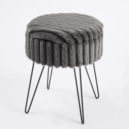 OHS Faux Fur Stool Hairpin Ribbed Fleece Round Vanity Seat Cushioned, Charcoal - thumbnail 5