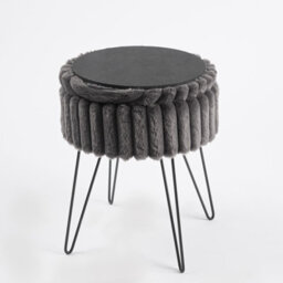OHS Faux Fur Stool Hairpin Ribbed Fleece Round Vanity Seat Cushioned, Charcoal - thumbnail 6