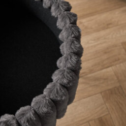 OHS Faux Fur Stool Hairpin Ribbed Fleece Round Vanity Seat Cushioned, Charcoal - thumbnail 4