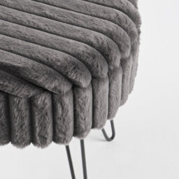 OHS Faux Fur Stool Hairpin Ribbed Fleece Round Vanity Seat Cushioned, Charcoal - thumbnail 7