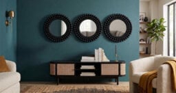Biznest Set Of 3 Black Round Beaded Design Wall Hanging Mirror Small Plastic Framed Home Art Decor Gift Idea 25X25X1.8Cm