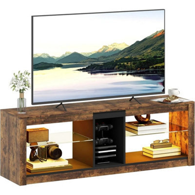 Tv Stand Unit Cabinet Glass Shelving Storage Media Led Lights - image 1