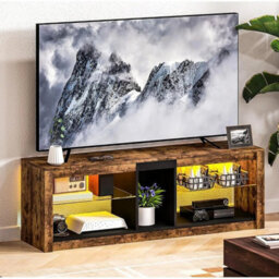 Tv Stand Unit Cabinet Glass Shelving Storage Media Led Lights - thumbnail 3