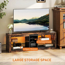 Tv Stand Unit Cabinet Glass Shelving Storage Media Led Lights - thumbnail 4