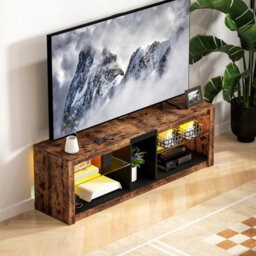 Tv Stand Unit Cabinet Glass Shelving Storage Media Led Lights - thumbnail 5