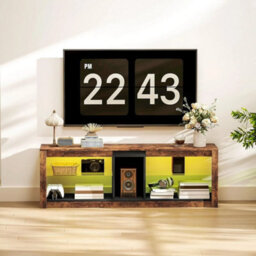 Tv Stand Unit Cabinet Glass Shelving Storage Media Led Lights - thumbnail 6
