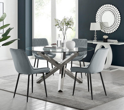 Furniturebox Uk Vogue Round Dining Table And 4 Grey Pesaro Black Leg Chairs - image 1