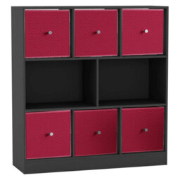 Urbn-Living Black, Fuchsia - Asymmetrical 8 Cube Bookcase Unit W/ 6 Drawer Inserts - thumbnail 1