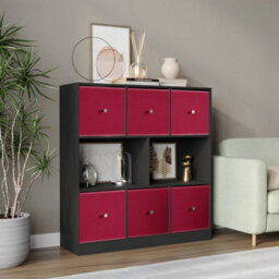 Urbn-Living Black, Fuchsia - Asymmetrical 8 Cube Bookcase Unit W/ 6 Drawer Inserts - thumbnail 2