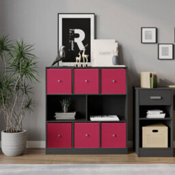 Urbn-Living Black, Fuchsia - Asymmetrical 8 Cube Bookcase Unit W/ 6 Drawer Inserts - thumbnail 3