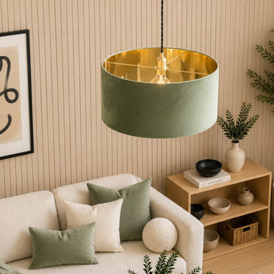 CGC Lighting Cgc Milano Olive Green & Gold Oversized Large Velvet Fabric Lamp Shade - image 1