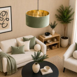 CGC Lighting Cgc Milano Olive Green & Gold Oversized Large Velvet Fabric Lamp Shade - thumbnail 3