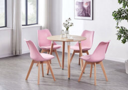 Life Interiors 5Pcs Dining Set - An Oak Round Dining Table & Set Of 4 Pink Lorenzo Tulip Chairs With Padded Seat - thumbnail 2