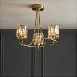 Loops 3 Light Semi Flush Ceiling Lamp & 2X Matching Wall Lights - Antique Brass Faceted Glass Shade - thumbnail 5