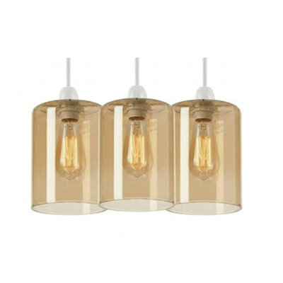 3Pack Amber Glass Pendant Light Shade E27 10Cm Diameter 12Cm Height Vintage Cylinder For Kitchen Bedroom Living Room - image 1