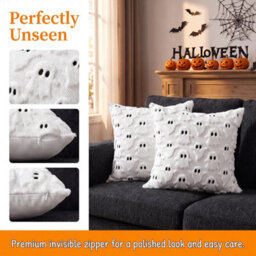 Fall Halloween Ghost Throw Pillow Covers 18X18 Set Of 2 White Soft Faux Wool Modern Pillow Covers Plush Furry Cushion Cases - thumbnail 7