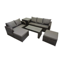 Fimous Rattan Garden Outdoor Furniture Set 3 Seater Sofa Love Sofa Coffee Table With 2 Big Footstools Side Table Dark Grey Mixed - thumbnail 2