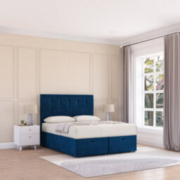 Sloomy Highbury End Lift Ottoman Bed 4Ft6 With Sprung Memory Mattress - Navy Plush & Headboard- Double - thumbnail 2