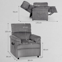 Grey Power Recliner Armchair With Quiet Motor, Massage Reclining Chair - thumbnail 2