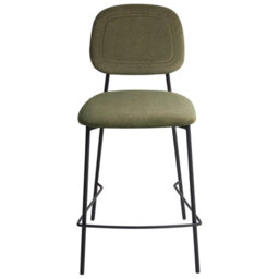 Wyld And Coco Olive Green Velvet Bar Chairs Set Of Two With Black Iron Frame - Counter Height Modern Dining - thumbnail 1