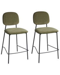 Wyld And Coco Olive Green Velvet Bar Chairs Set Of Two With Black Iron Frame - Counter Height Modern Dining - thumbnail 3