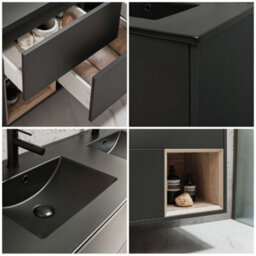 Homestylestore Black Grey 1212mm Wall Hung Bathroom Vanity Unit Open Shelf And Graphite Basin - thumbnail 2