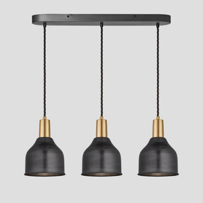Industville Sleek Cone 3 Wire Oval Cluster Lights, 7 Inch, Pewter, Brass Holder