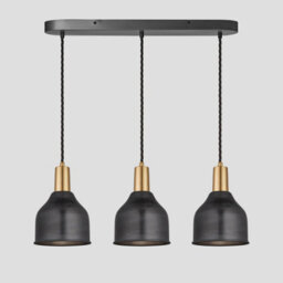 Industville Sleek Cone 3 Wire Oval Cluster Lights, 7 Inch, Pewter, Brass Holder