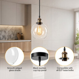 Emitto 2Pcs Ceiling Pendant Light Industrial Glass Lampshade Adjustable Cable - thumbnail 5