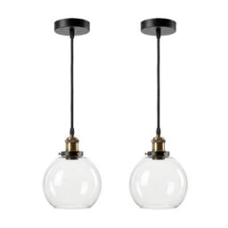 Emitto 2Pcs Ceiling Pendant Light Industrial Glass Lampshade Adjustable Cable - thumbnail 2