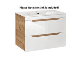 Impact Furniture 600mm Wall Hung Vanity Unit Bathroom Sink Wall Cabinet Compact Drawers White Gloss Oak Arub - thumbnail 3