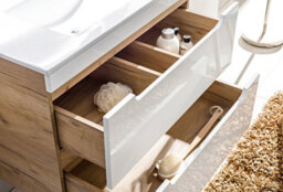 Impact Furniture 600mm Wall Hung Vanity Unit Bathroom Sink Wall Cabinet Compact Drawers White Gloss Oak Arub - thumbnail 7