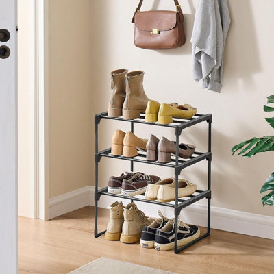 Songmics 3-Tier Metal Shoe Organizer, Stackable Footwear Storage Rack, Holds Multiple Pairs, Hallway Organizer, Black - image 1