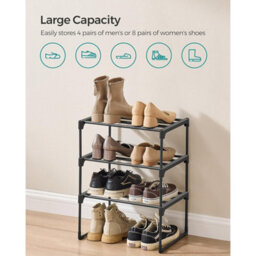 Songmics 3-Tier Metal Shoe Organizer, Stackable Footwear Storage Rack, Holds Multiple Pairs, Hallway Organizer, Black - thumbnail 3