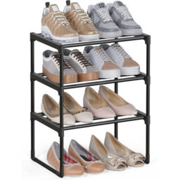 Songmics 3-Tier Metal Shoe Organizer, Stackable Footwear Storage Rack, Holds Multiple Pairs, Hallway Organizer, Black - thumbnail 6