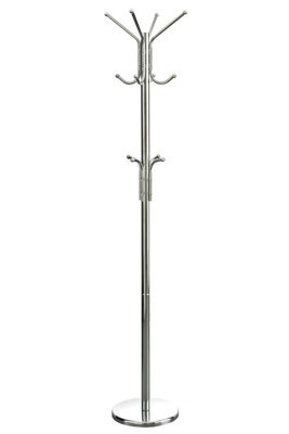 Orsina Chrome Floor Standing Coat Stand, Modern Design With 12 Hooks And Wide Round Base - image 1