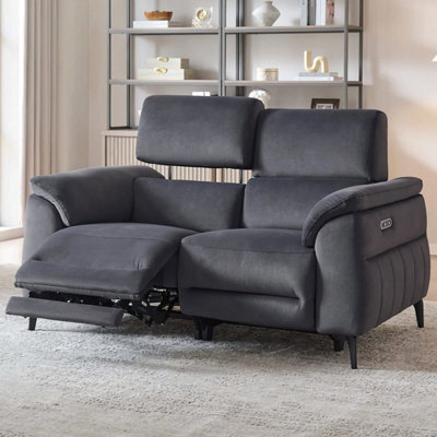 Apex Black Fabric Power Reclining 2 Seater Sofa With Power Head Tilt, Bluetooth Speakers, Usb A & C Ports, Vibration Seating - image 1