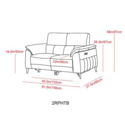 Apex Black Fabric Power Reclining 2 Seater Sofa With Power Head Tilt, Bluetooth Speakers, Usb A & C Ports, Vibration Seating - thumbnail 2