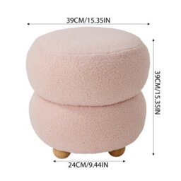 Living And Home Pink Round Teddy Fleece Upholstered Footstool With Rubberwood Legs, 39Cm Dia X 39Cm H - thumbnail 5