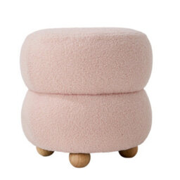 Living And Home Pink Round Teddy Fleece Upholstered Footstool With Rubberwood Legs, 39Cm Dia X 39Cm H - thumbnail 4