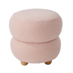 Living And Home Pink Round Teddy Fleece Upholstered Footstool With Rubberwood Legs, 39Cm Dia X 39Cm H - thumbnail 3