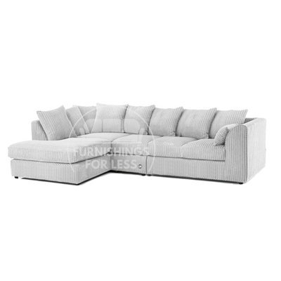 Furnishings For Less UK Luxor Silver Jumbo Cord Large 5 Seater Corner Sofa Long Left Hand Facing - image 1